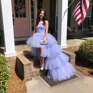 Sherri Hill tulle high low dress in purple. Size 0